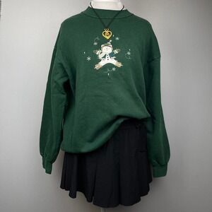VTG 90s Winter Holiday Embroidered Sweater‎ in Green Women's Size Large